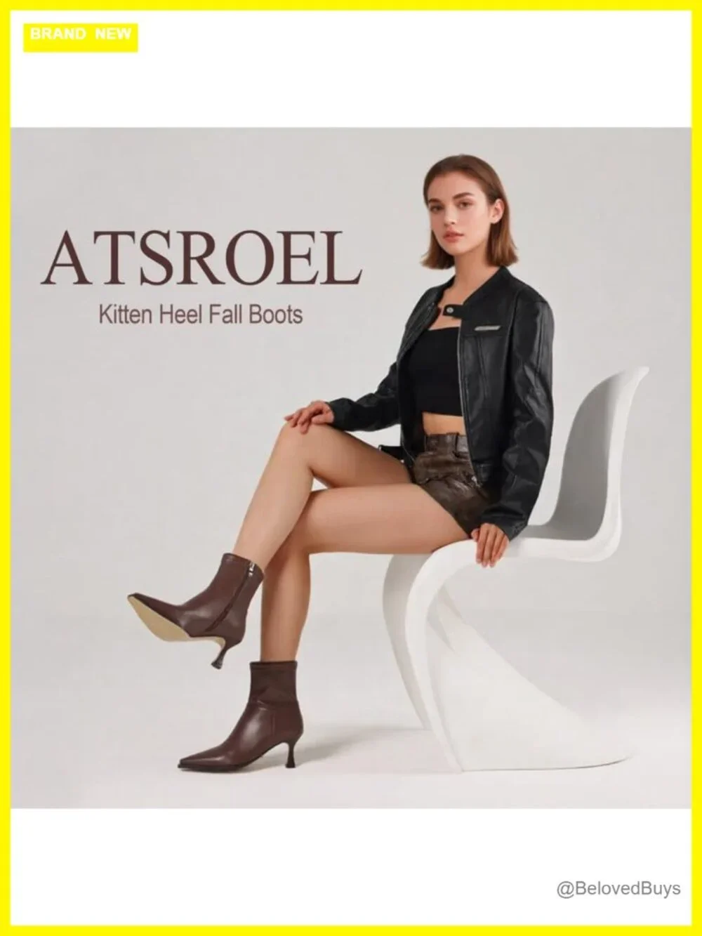Brown Suede Pointed Toe Kitten Heel Ankle Booties with Side Zip